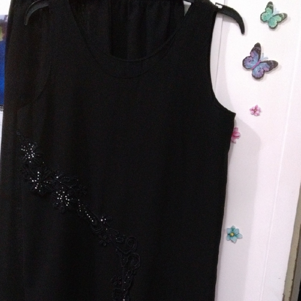 Black Beaded Floral Sleeveless Dress